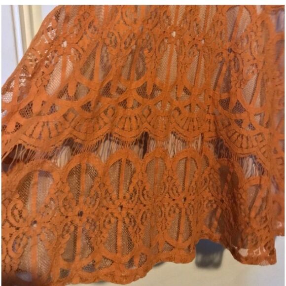 Love Fire Rust Orange Lace Overlay Mini Dress Sleeveless Boho Romantic Party - Picture 4 of 5